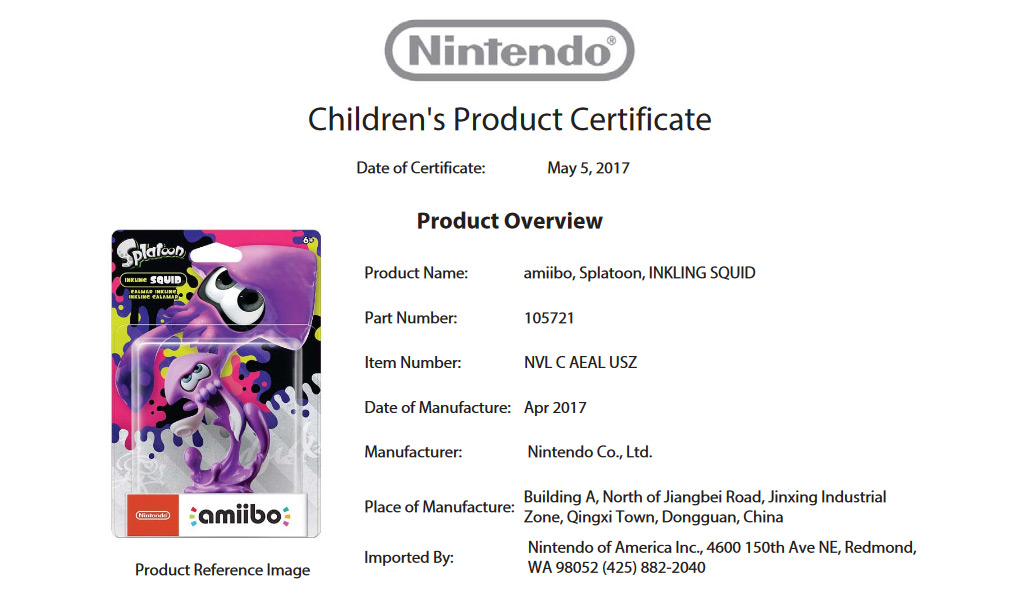 Fiche de production US de Calamar Splatoon couleur violet