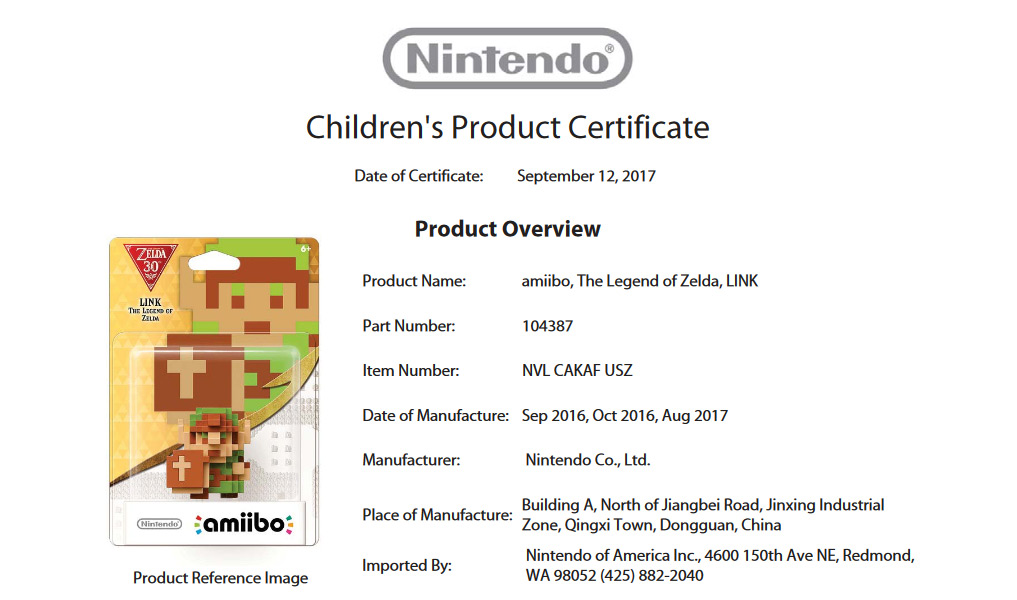 Fiche de production de l'amiibo Link Pixel