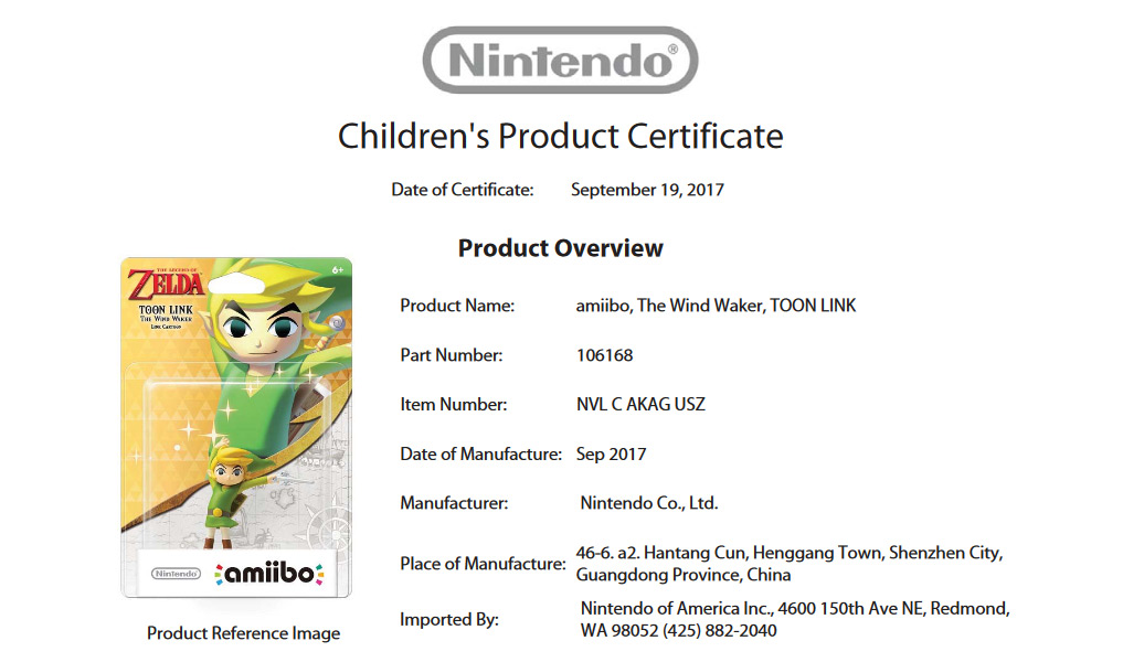 Fiche de production de l'amiibo Toon Link