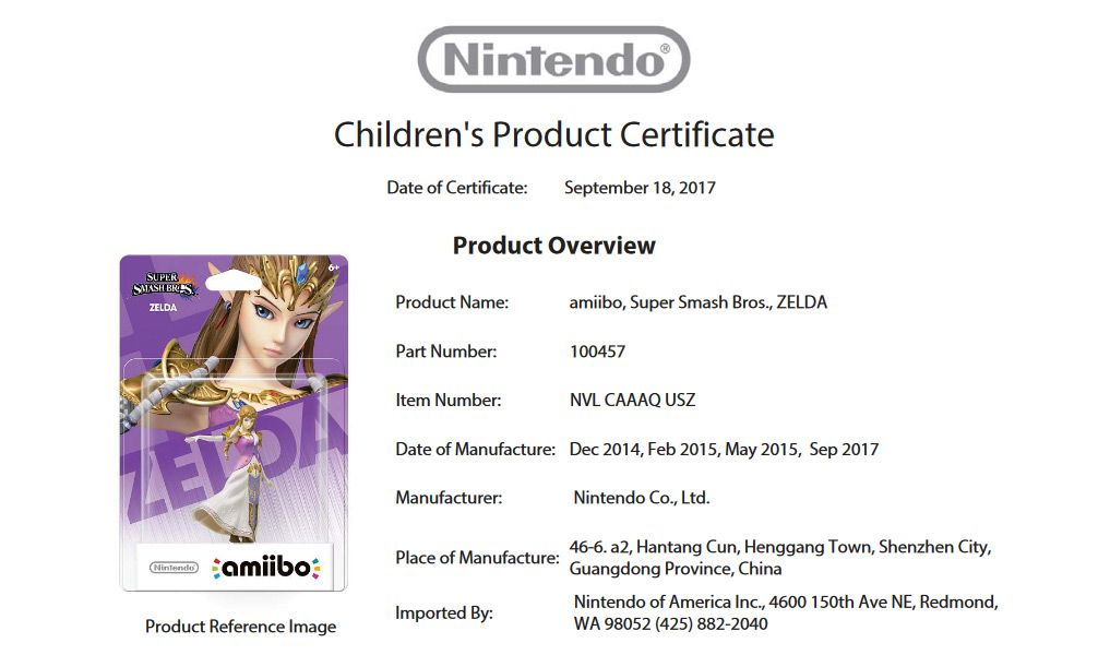 Fiche de production de l'amiibo Zelda