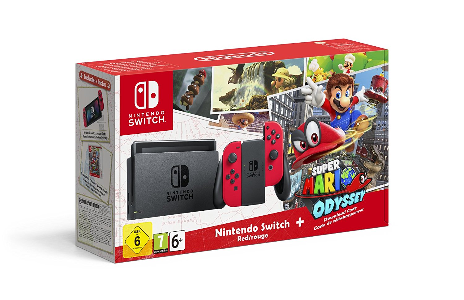 Console Nintendo Switch + Mario Odyssey et ses manettes rouges