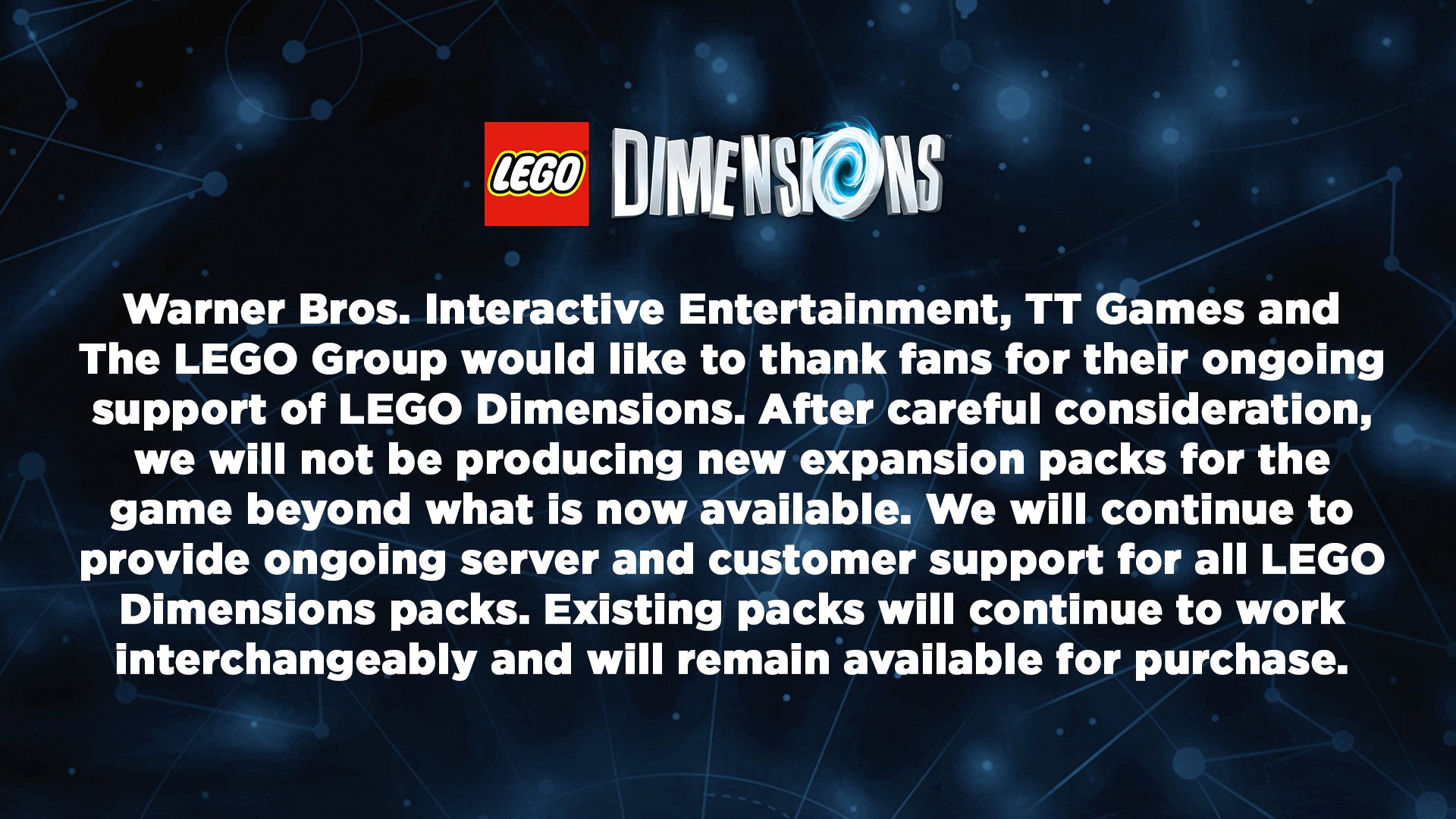 communiqué de fin pour lego dimensions